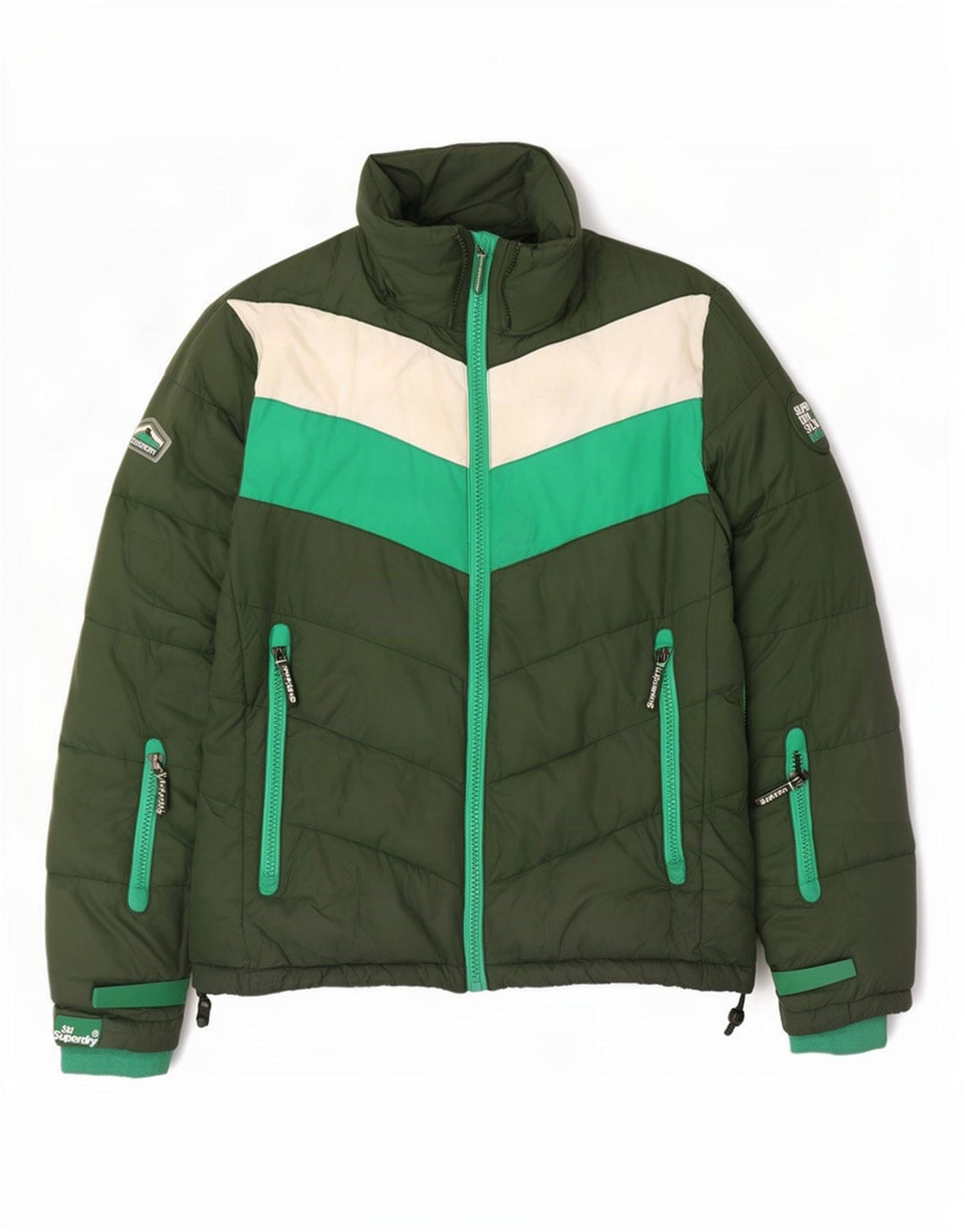 Jaqueta acolchoada masculina Superdry UK 40 grande poliéster Colourblock verde