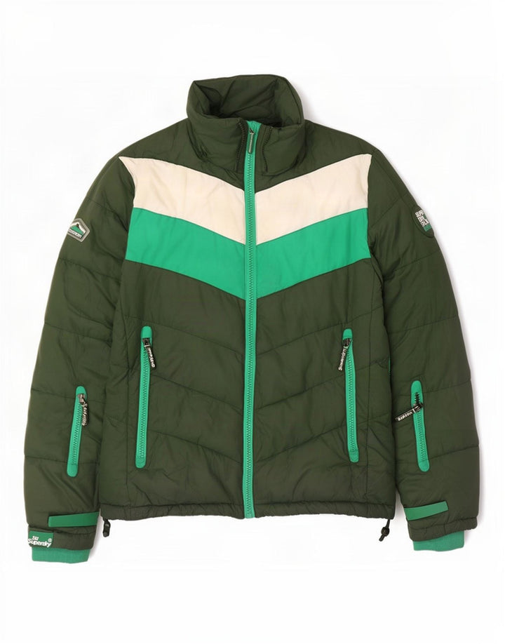 Jaqueta acolchoada masculina Superdry UK 40 grande poliéster Colourblock verde