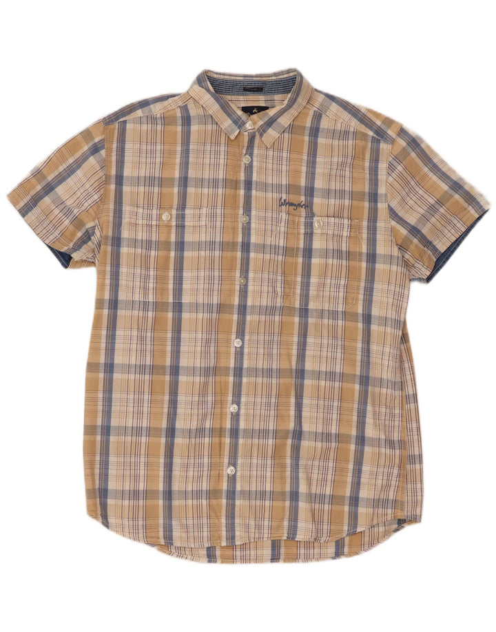 Wrangler Camisa masculina de manga curta regular fit grande algodão xadrez bege