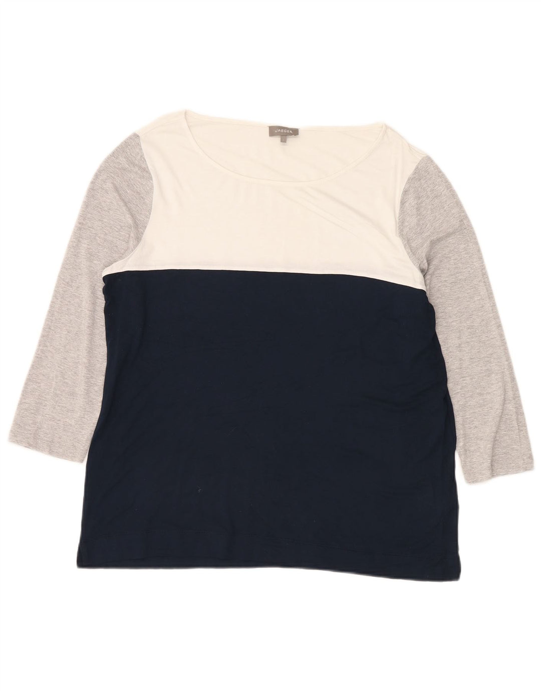 Top feminino Jaeger manga 3/4 Reino Unido 16 grande multicolorido colorblock viscose