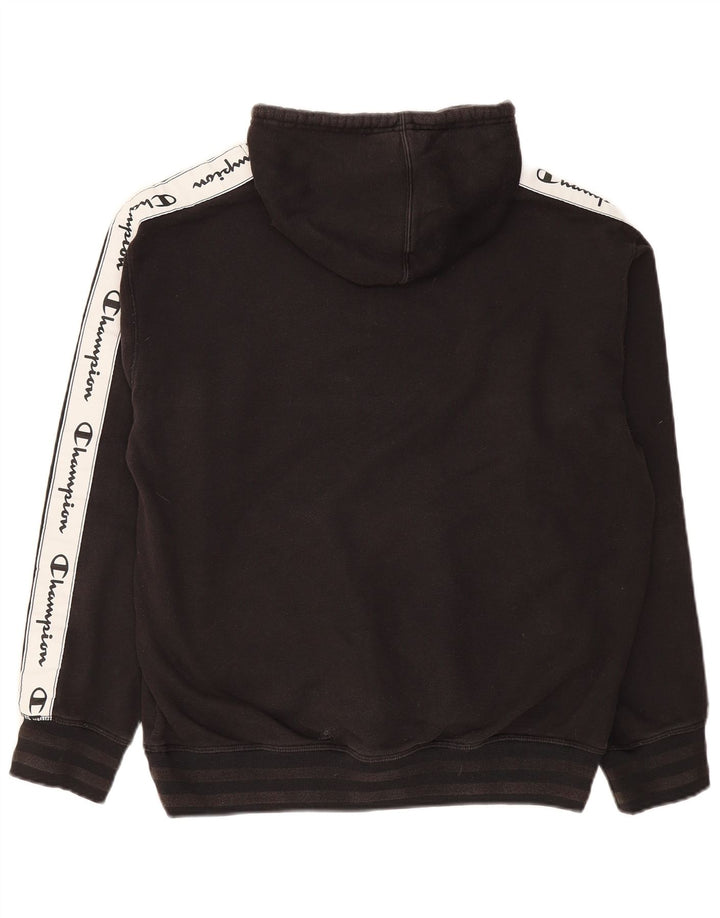 CHAMPION Suéter masculino com capuz gráfico médio preto de algodão colorido