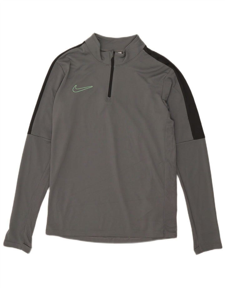 Pulôver masculino Nike Dri Fit com decote em zíper e moletom pequeno cinza colorido