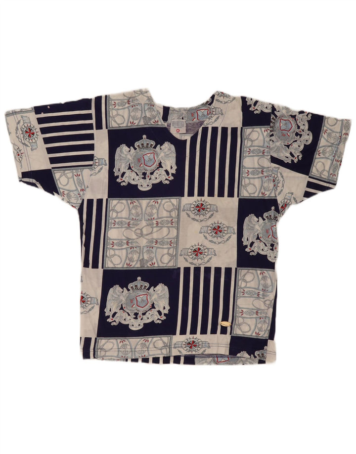 ADVANTAGE Mens Graphic T-Shirt Top Large Navy Blue Patchwork