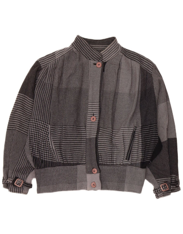 Jaqueta bomber vintage feminina de grandes dimensões Reino Unido 18 XL cinza Houndstooth