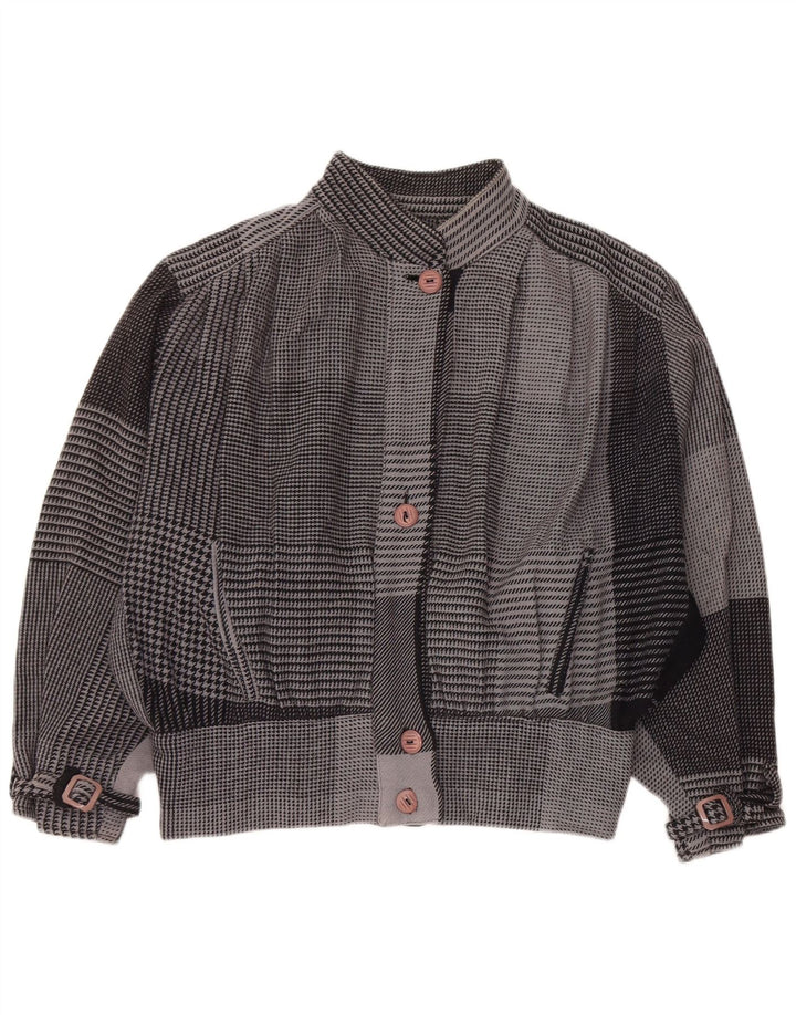 Jaqueta bomber vintage feminina de grandes dimensões Reino Unido 18 XL cinza Houndstooth