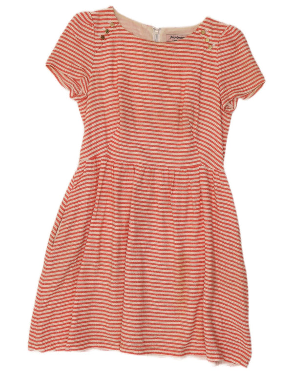 Juicy Couture Vestido feminino linha A Reino Unido 10 pequeno algodão listrado vermelho