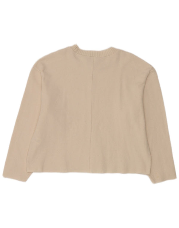 Suéter feminino Zara com gola redonda, Reino Unido 14, médio, branco, poliéster