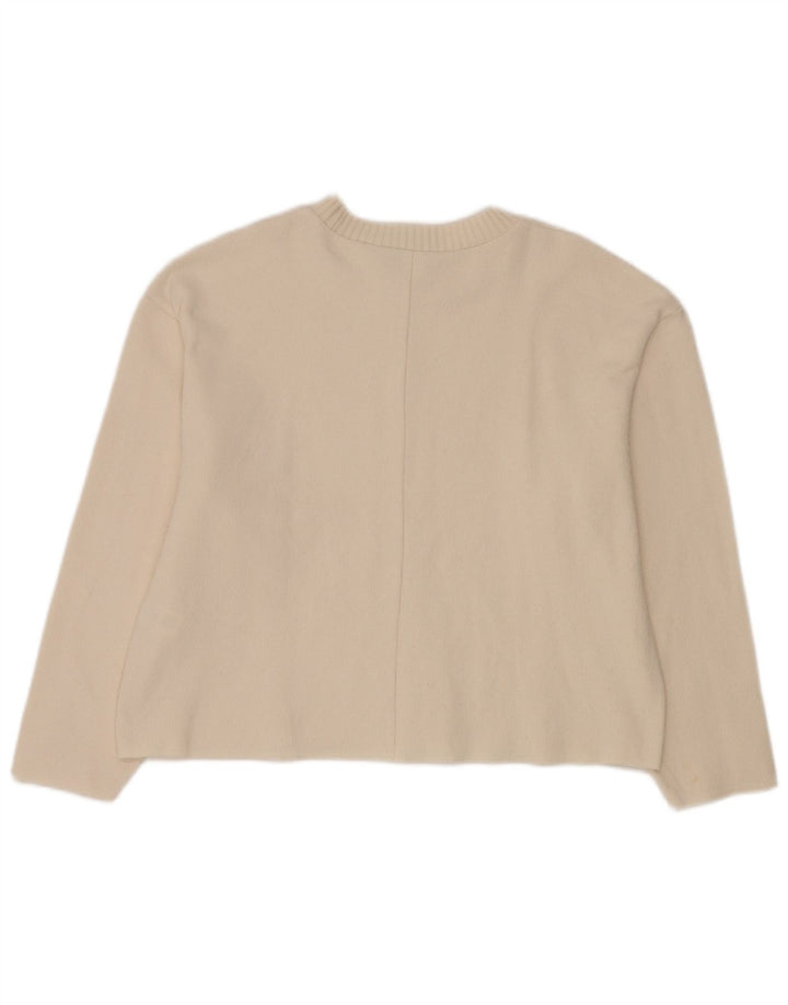 Suéter feminino Zara com gola redonda, Reino Unido 14, médio, branco, poliéster