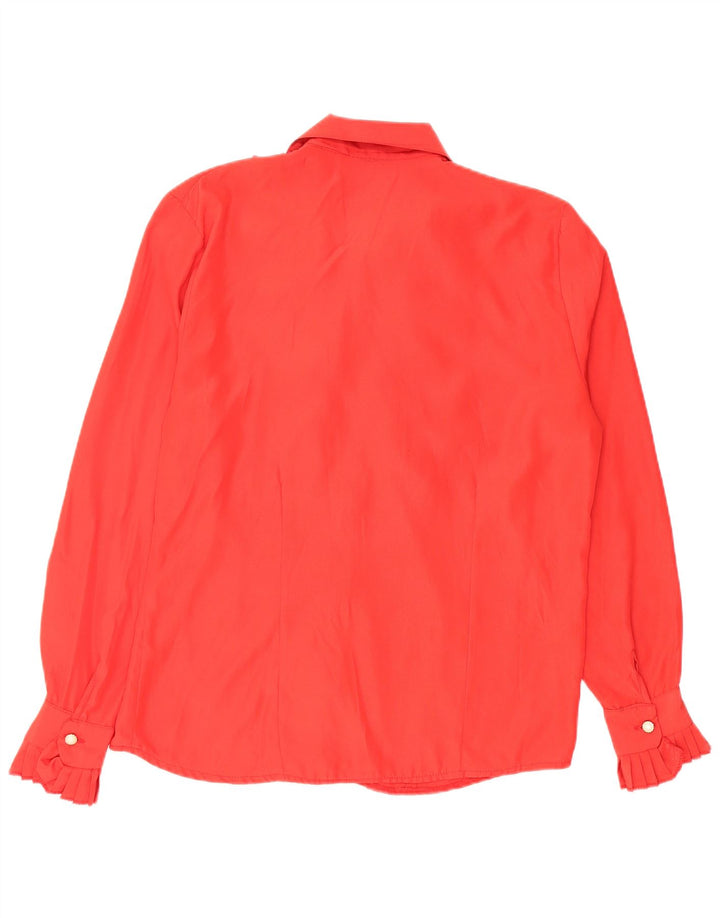Camisa formal feminina vintage com babados na frente Reino Unido 16 grande viscose vermelha