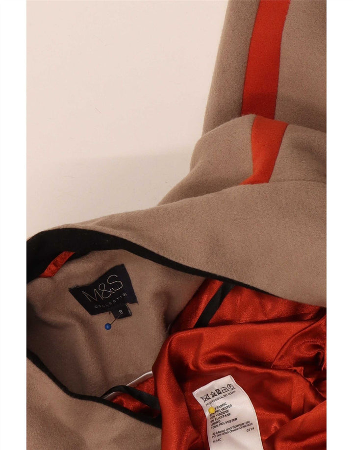 Sobretudo aberto feminino Marks & Spencer UK 8 poliéster colorblock bege pequeno
