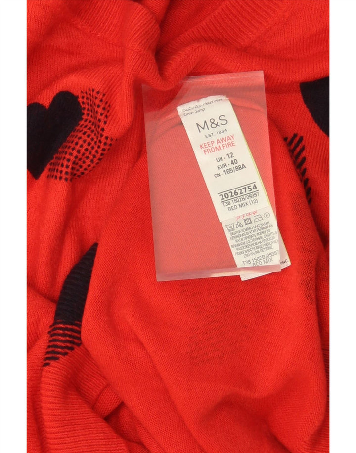 Suéter feminino MARKS & SPENCER com gola canoa e coração vermelho médio UK 12