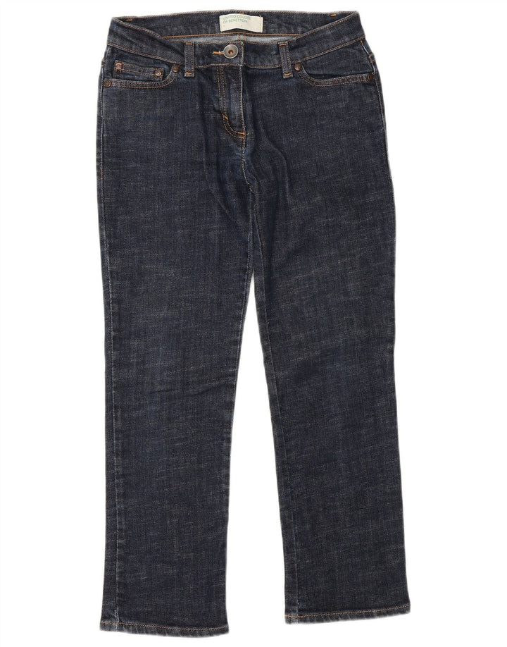 Jeans recortados femininos Benetton IT 40 pequeno W26 L25 azul marinho