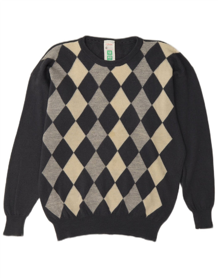Suéter feminino St Michael com gola canoa Reino Unido 12 cinza médio argyle/diamante
