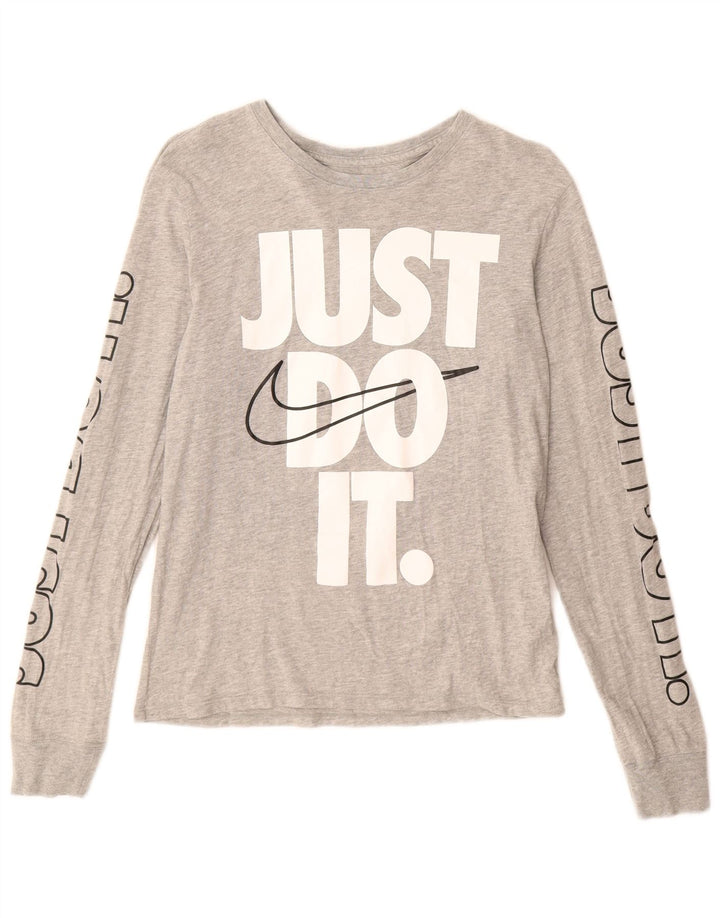 Top gráfico feminino Nike Athletic Cut manga comprida UK 10 pequeno cinza manchado