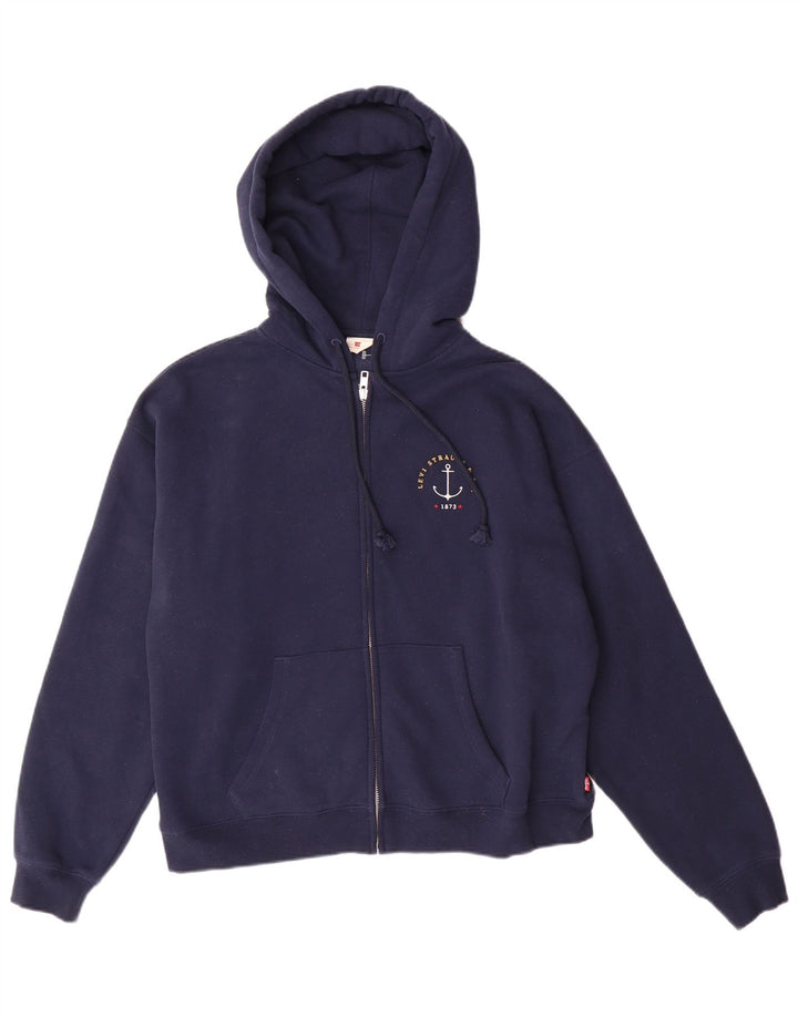 Suéter feminino com capuz e zíper gráfico grande da LEVI'S Reino Unido 10 pequeno azul marinho