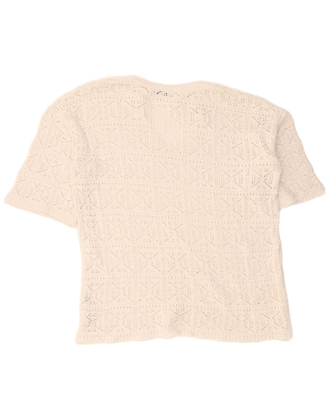 Blusa feminina de crochê grande Zara Top Reino Unido 10 algodão branco pequeno