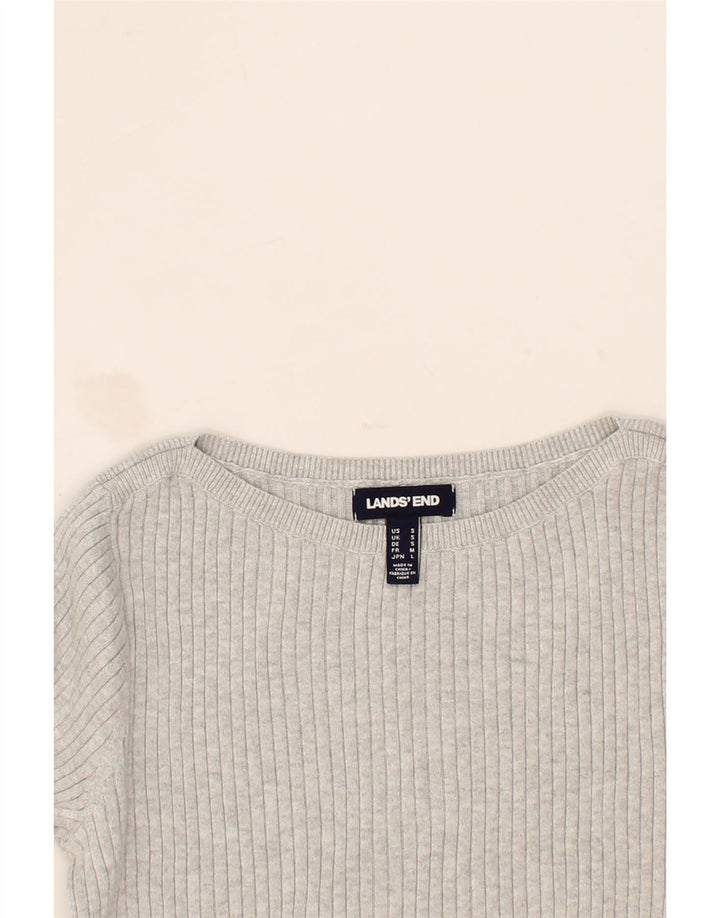 LANDS END Womens Boat Neck Jumper Sweater UK 10 Small Grey Cotton Vintage Lands End and Second-Hand Lands End from Messina Hembry 