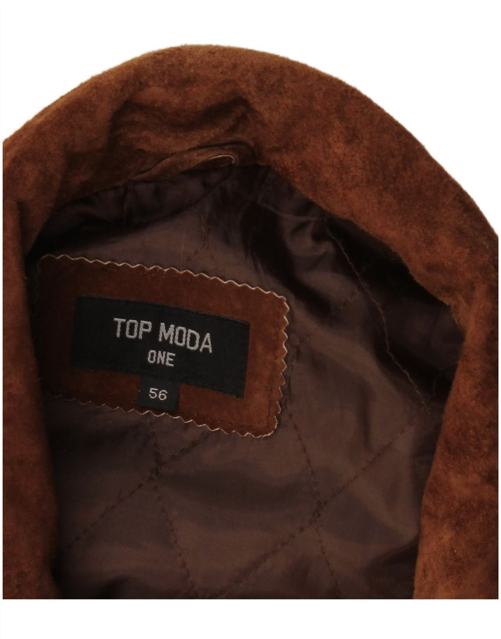 Casaco corta-vento masculino vintage de camurça IT 56 3XL couro marrom