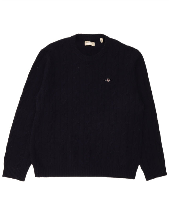 Suéter masculino Gant com gola redonda e lã de cordeiro azul marinho XL