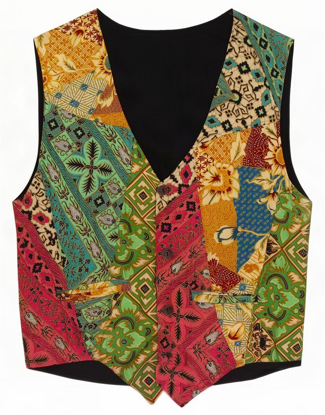 Colete masculino vintage pequeno patchwork multicolorido