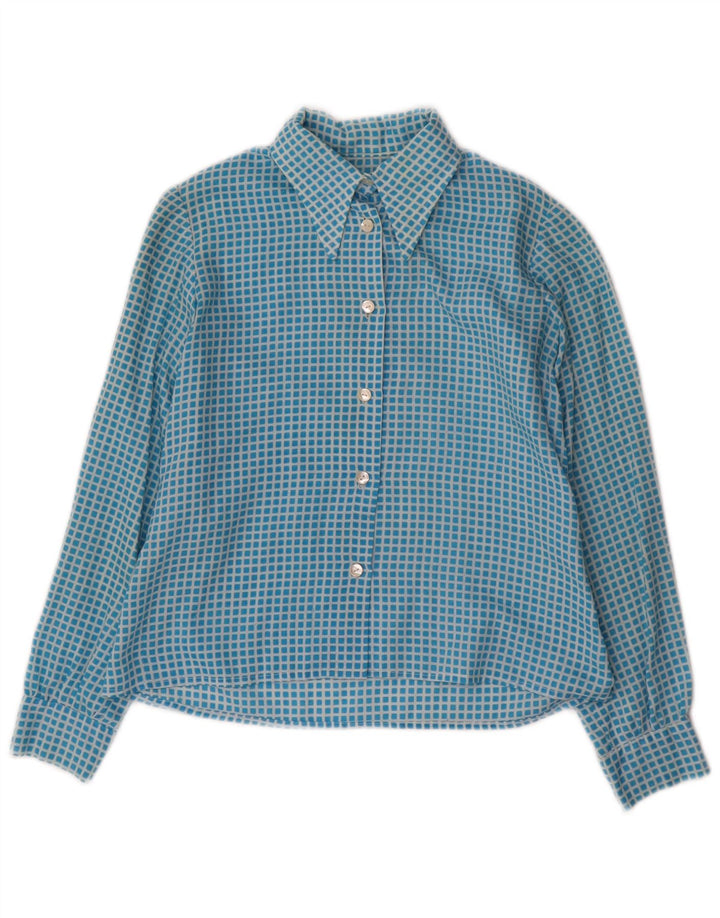 Camisa feminina vintage UK 10 pequena xadrez azul