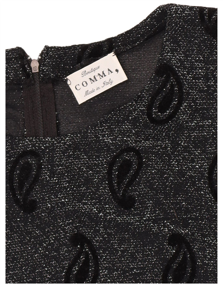 Comma, blusa feminina crop top UK 16 grande preto paisley