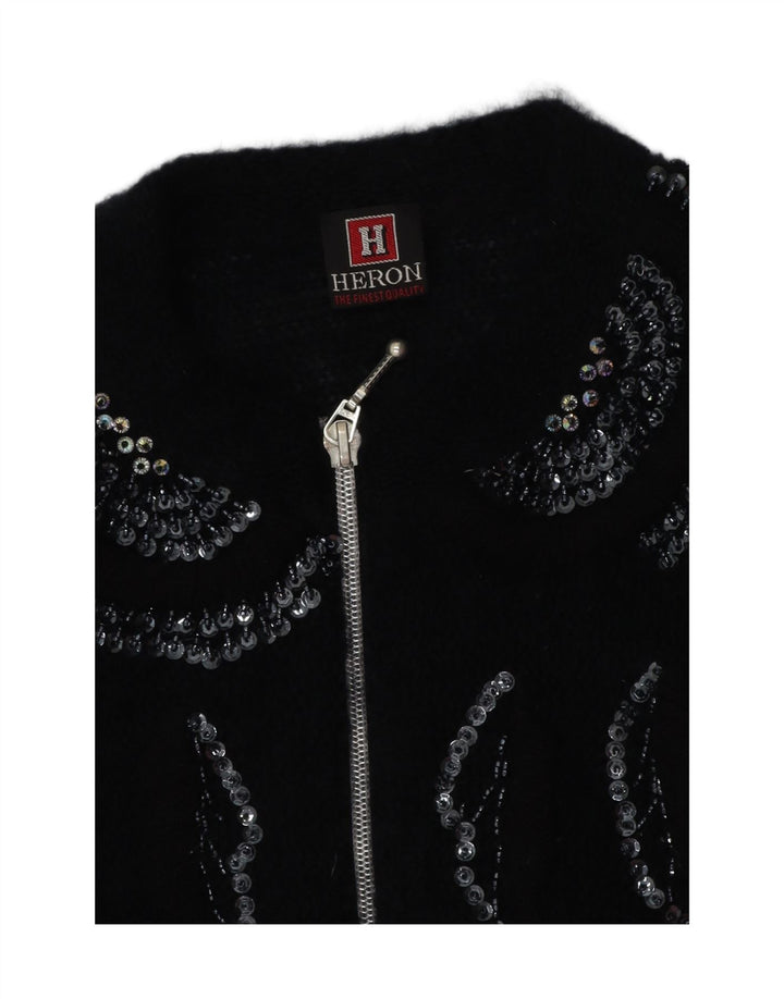 HERON Womens Full Zip Cardigan Sweater UK 12 Medium Black
