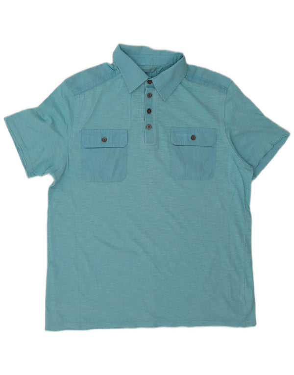 CALVIN KLEIN Camisa polo masculina pequena de algodão manchado azul