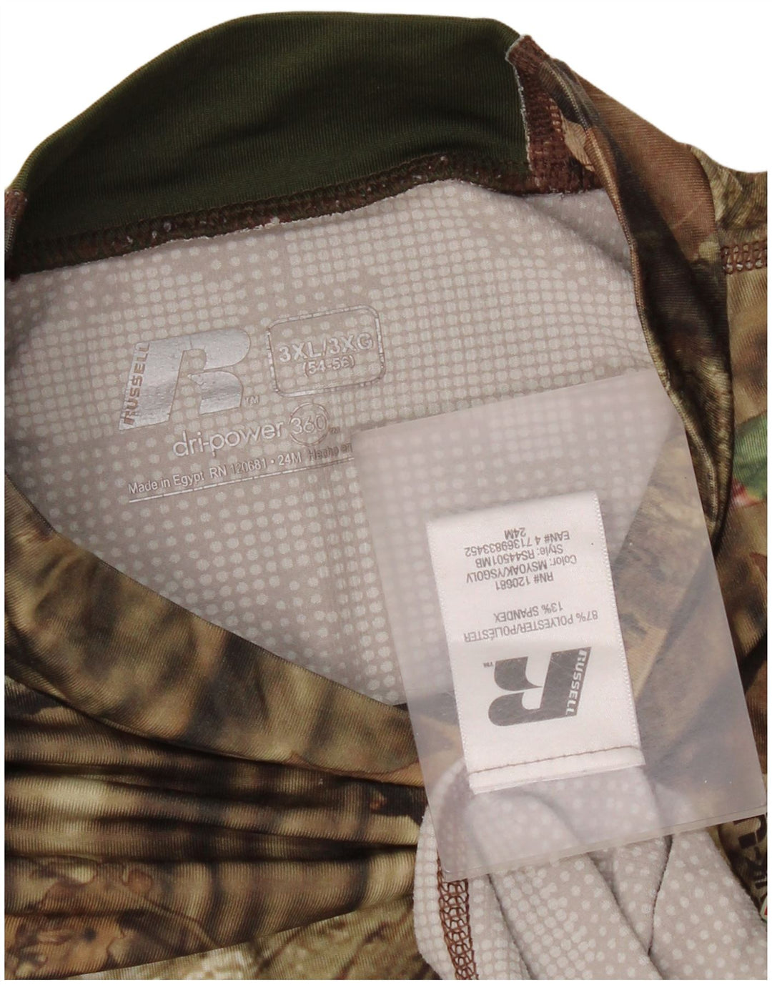 Russell Athletic Mens Graphic Top Manga Longa 3XL Camuflagem Marrom