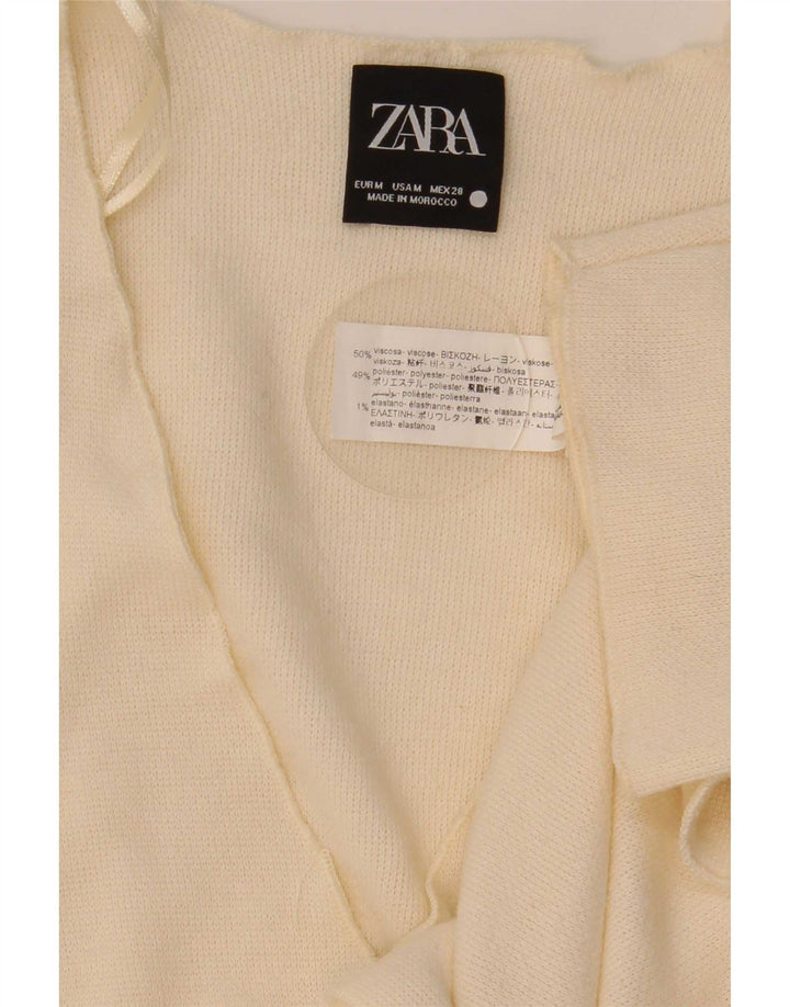 Zara Cardigan Feminino Top UK 14 Médio Off White Viscose