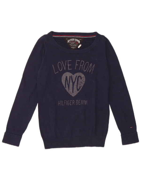 Tommy Hilfiger Suéter feminino com gola canoa e gola alta Reino Unido 10 pequeno azul marinho
