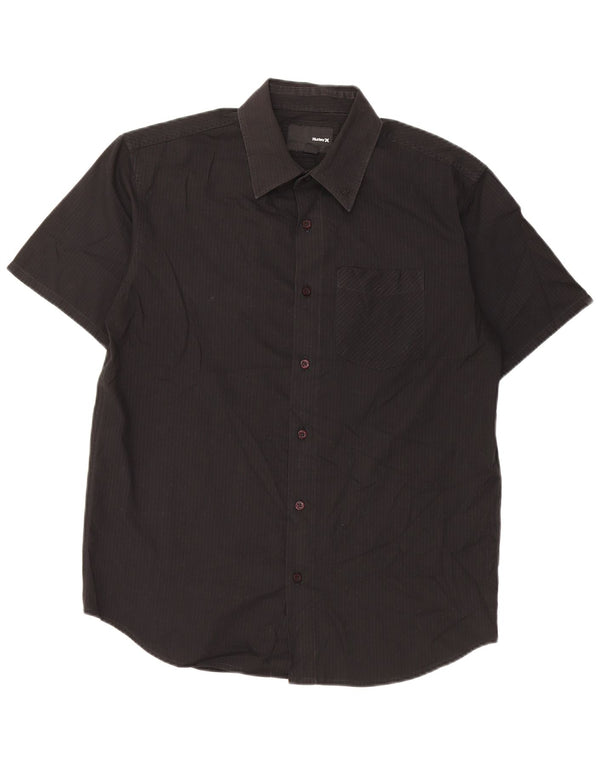 Camisa masculina Hurley de manga curta pequena listrada preta de algodão