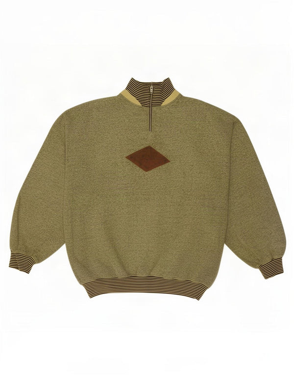 Vintage Mens Zip Neck Sweatshirt Jumper Medium Green Pinstripe