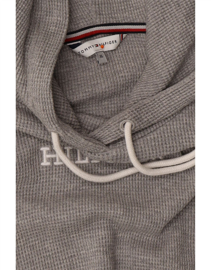 TOMMY HILFIGER Womens Crop Oversized Hoodie Jumper UK 18 XL Grey Cotton Vintage Tommy Hilfiger and Second-Hand Tommy Hilfiger from Messina Hembry 