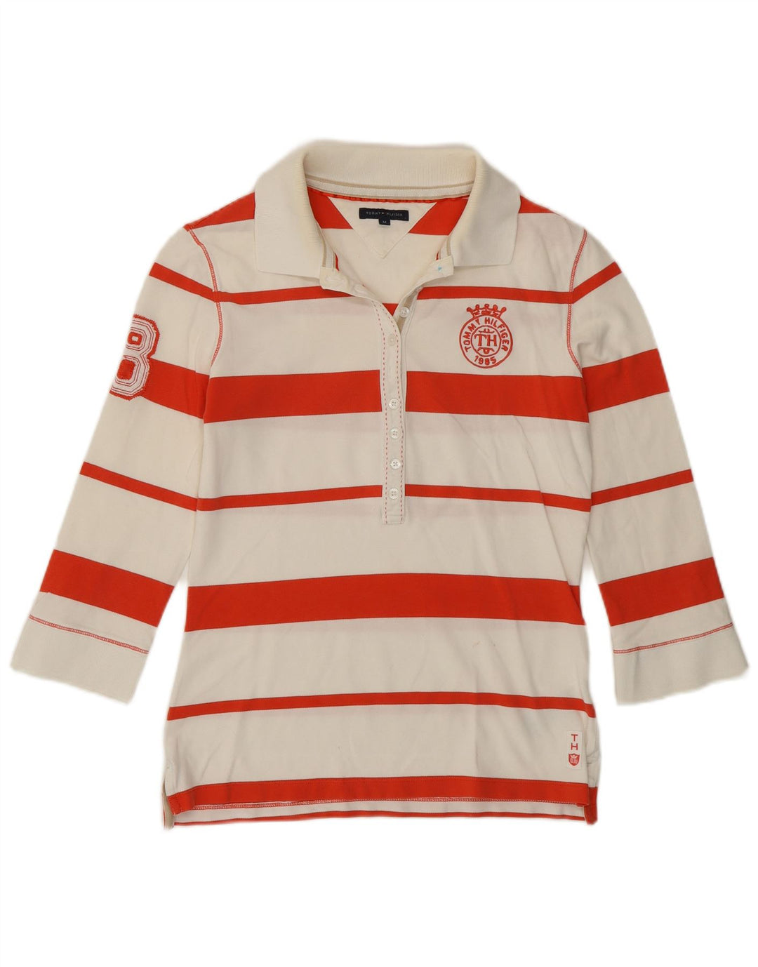 Tommy Hilfiger Camisa polo feminina gráfica de rugby Reino Unido 12 Médio Off White