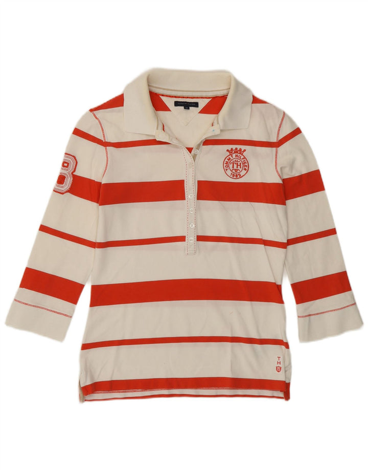 Tommy Hilfiger Camisa polo feminina gráfica de rugby Reino Unido 12 Médio Off White