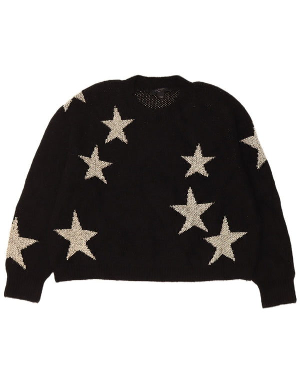 Suéter feminino All Saints com gola redonda Reino Unido 10 pequeno preto geométrico