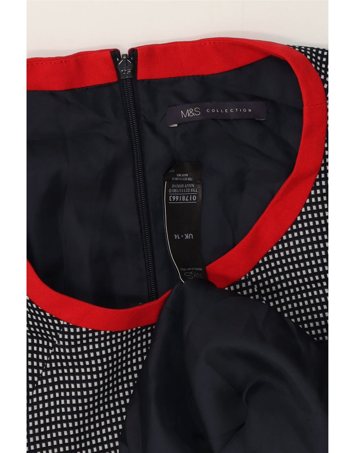 Vestido bainha feminino Marks & Spencer Reino Unido 14 poliéster xadrez azul marinho médio