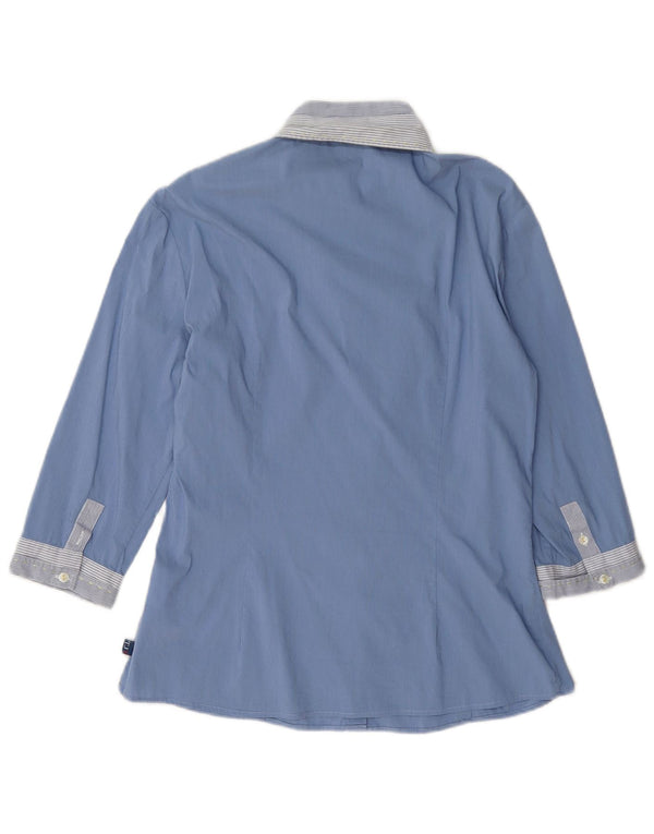 Trussardi Jeans Camisa feminina manga 3/4 UK 12 risca de giz azul médio