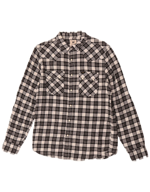 Camisa masculina Lee de flanela de ajuste regular, pequena, preta, xadrez, algodão