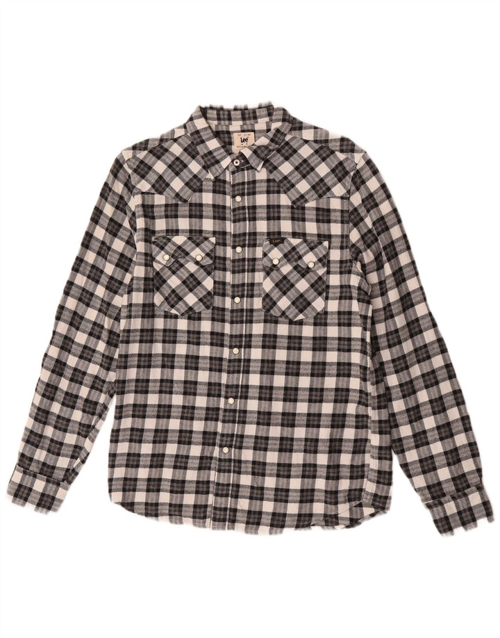 Camisa masculina Lee de flanela de ajuste regular, pequena, preta, xadrez, algodão