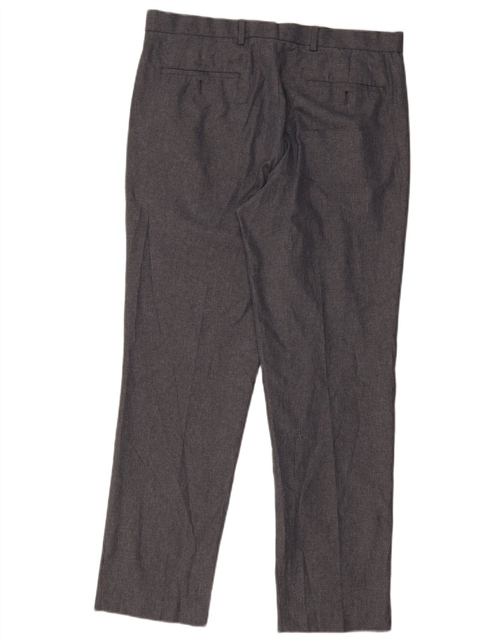 Calça chino reta masculina Marks & Spencer W36 L30 poliéster cinza