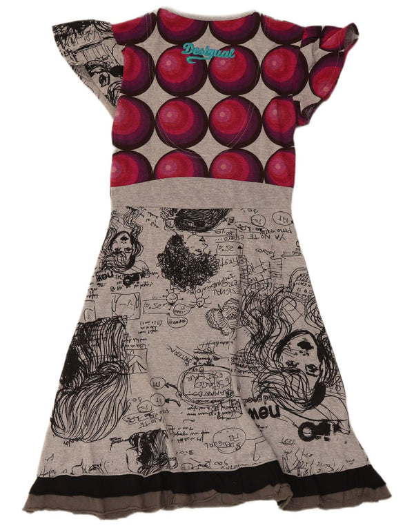 Vestido feminino Desigual com estampa A-Line UK 8 pequeno algodão cinza