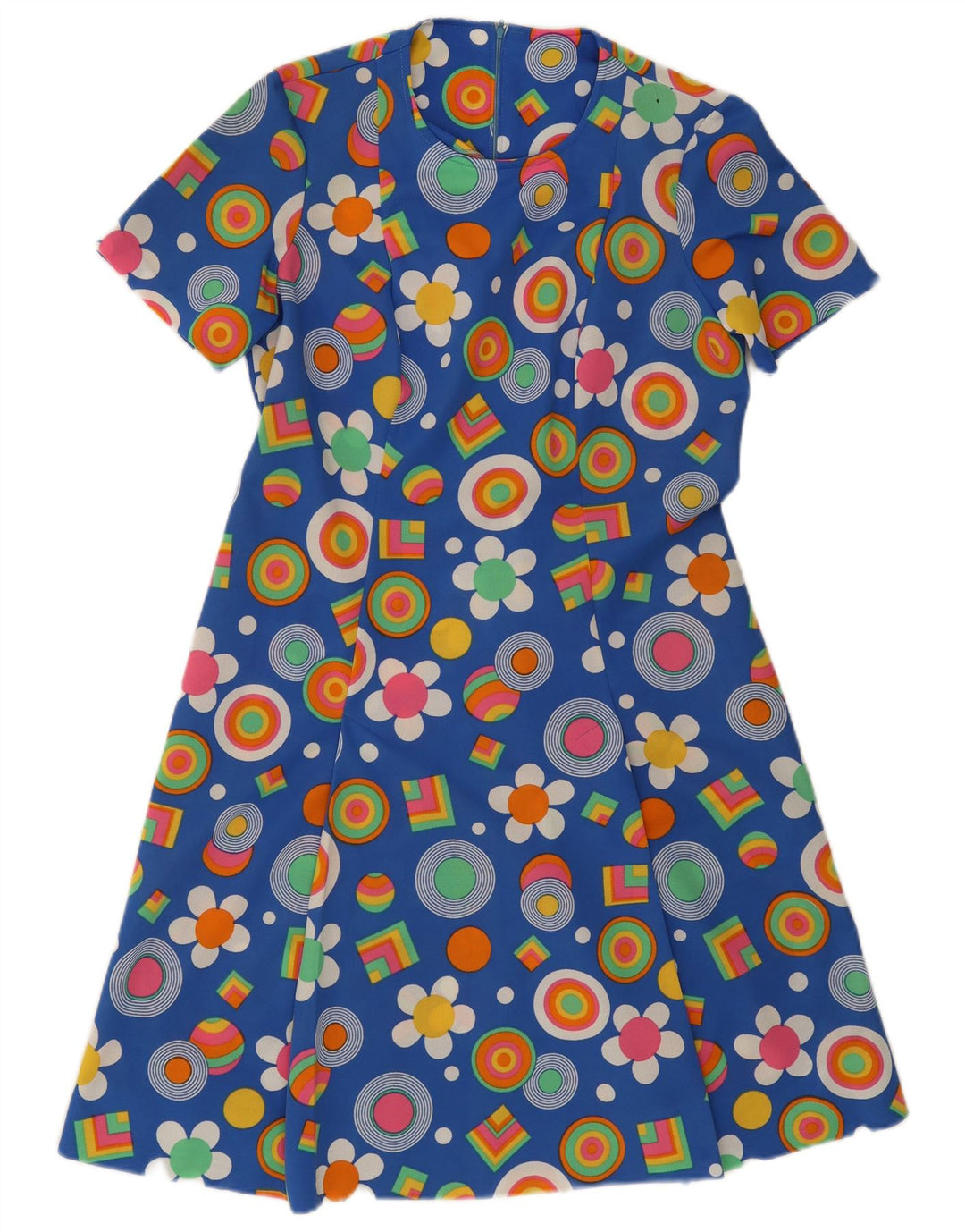Vestido vintage feminino linha A UK 12 médio azul floral