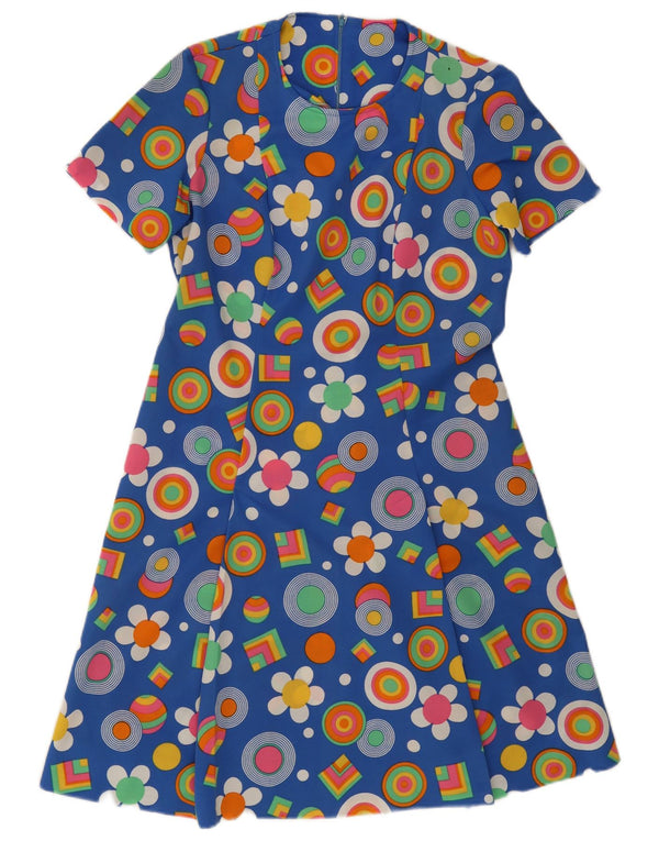 Vestido vintage feminino linha A UK 12 médio azul floral