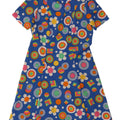 Vestido vintage feminino linha A UK 12 médio azul floral