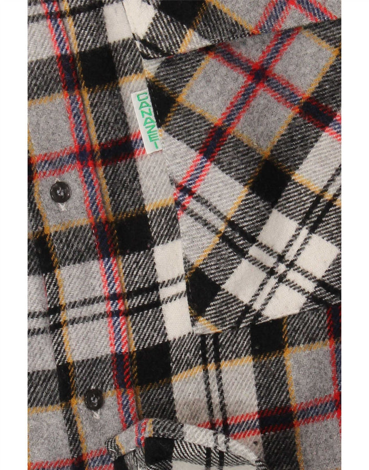 Camisa masculina vintage de flanela grande xadrez cinza