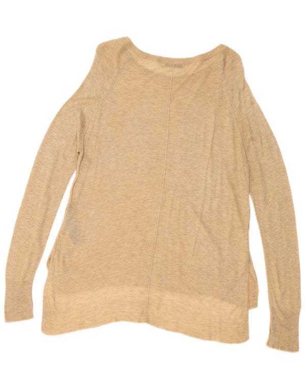 Suéter feminino Zara com gola canoa Reino Unido 10 viscose manchada bege pequena