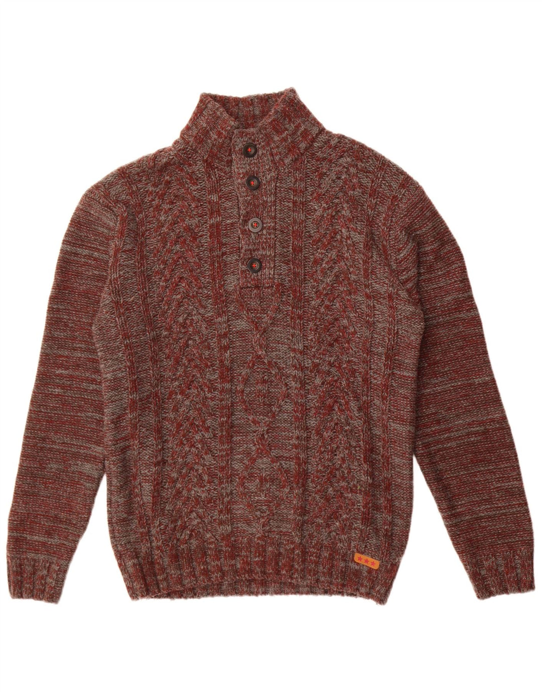 Suéter masculino Joe Browns com gola e botão, grande acrílico manchado marrom