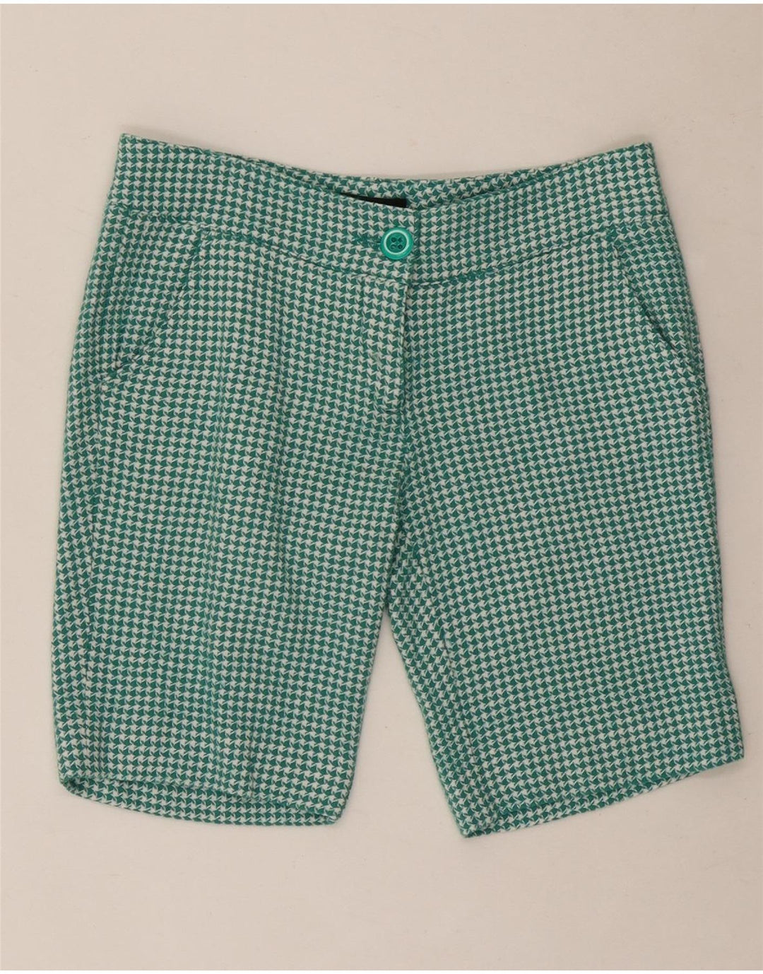 Shorts chino feminino ROCCOBAROCCO US 6 médio W30 verde houndstooth lã